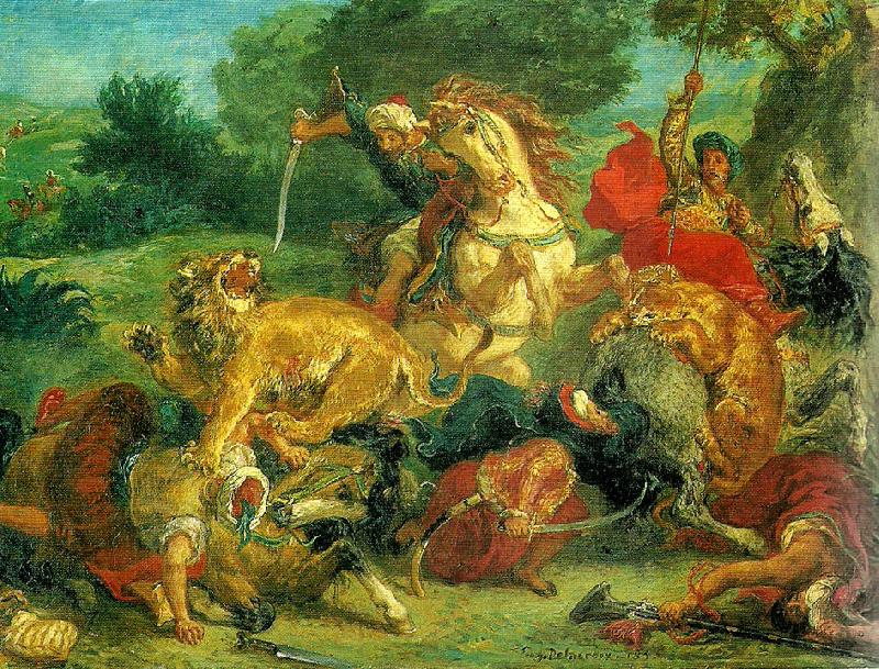 Eugene Delacroix lejonjakt China oil painting art